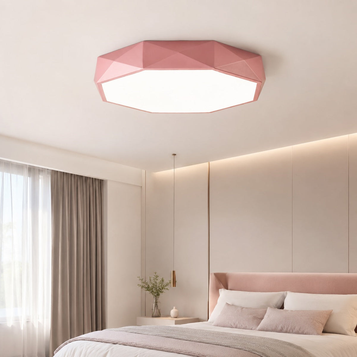 Octagonal Metal LED Flush Mount Ceiling Light Dimmable Remote 4 Colours