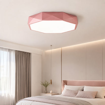 Octagonal Metal LED Flush Mount Ceiling Light Dimmable Remote 4 Colours