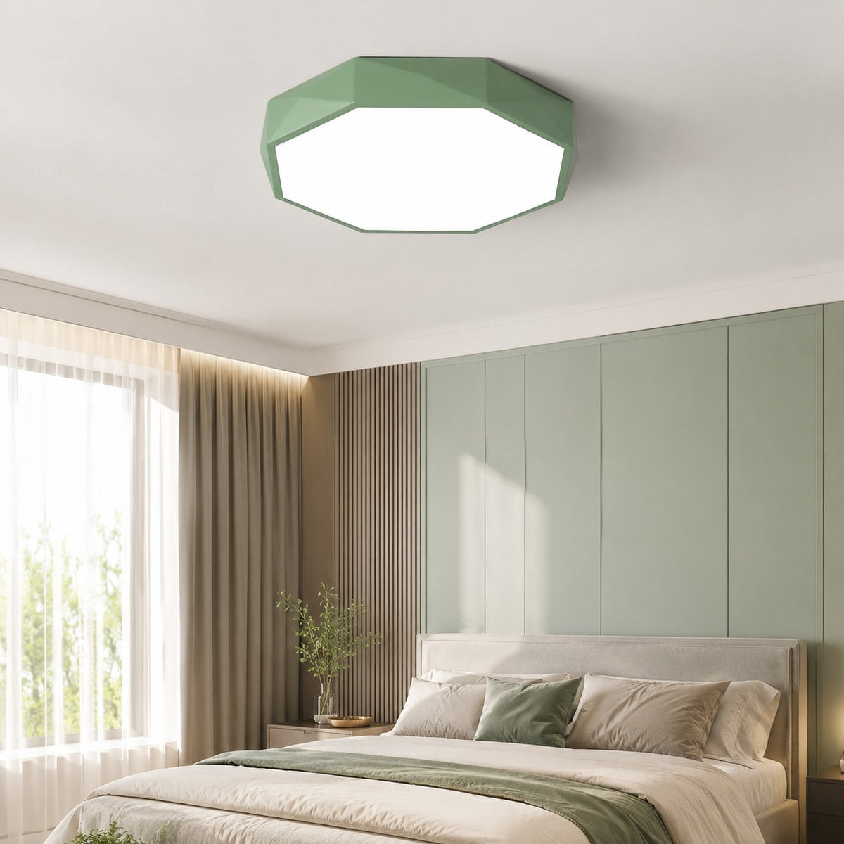 Octagonal Metal LED Flush Mount Ceiling Light Dimmable Remote 4 Colours
