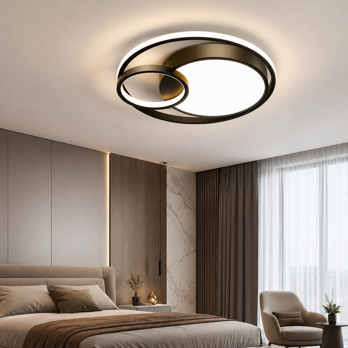 Nordic Circle Metal LED Flush Mount Ceiling Light Black or Gold