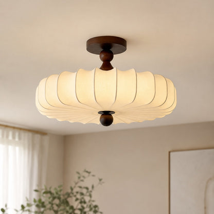Drum LED Flush Mount Ceiling Light Walnut & Beige Dimmable Adjustable