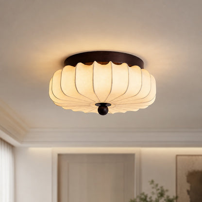 Walnut Wood LED Flush Mount Ceiling Light Fabric Shade Dimmable 3 Sizes