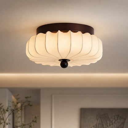 Walnut Wood LED Flush Mount Ceiling Light Fabric Shade Dimmable 3 Sizes