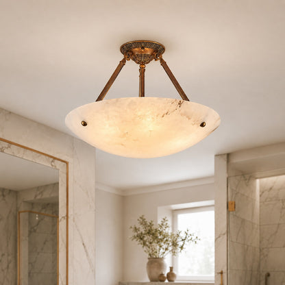 Alabaster Bowl LED Flush Mount Ceiling Light Aged Brass 4 to 6 Light