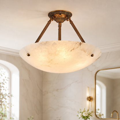 Alabaster Bowl LED Flush Mount Ceiling Light Aged Brass 4 to 6 Light