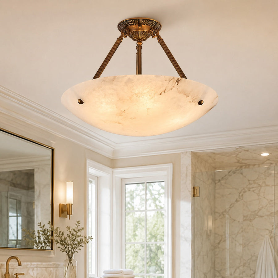 Alabaster Bowl LED Flush Mount Ceiling Light Aged Brass 4 to 6 Light