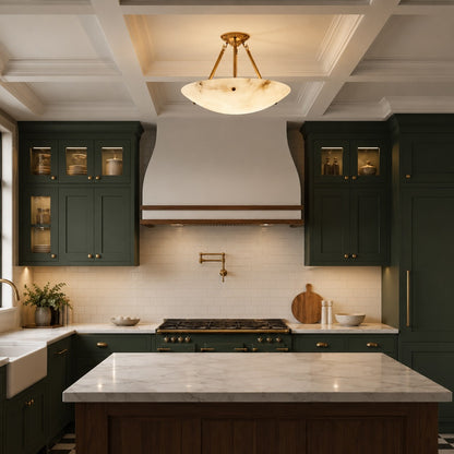 Alabaster Bowl LED Flush Mount Ceiling Light Aged Brass 4 to 6 Light