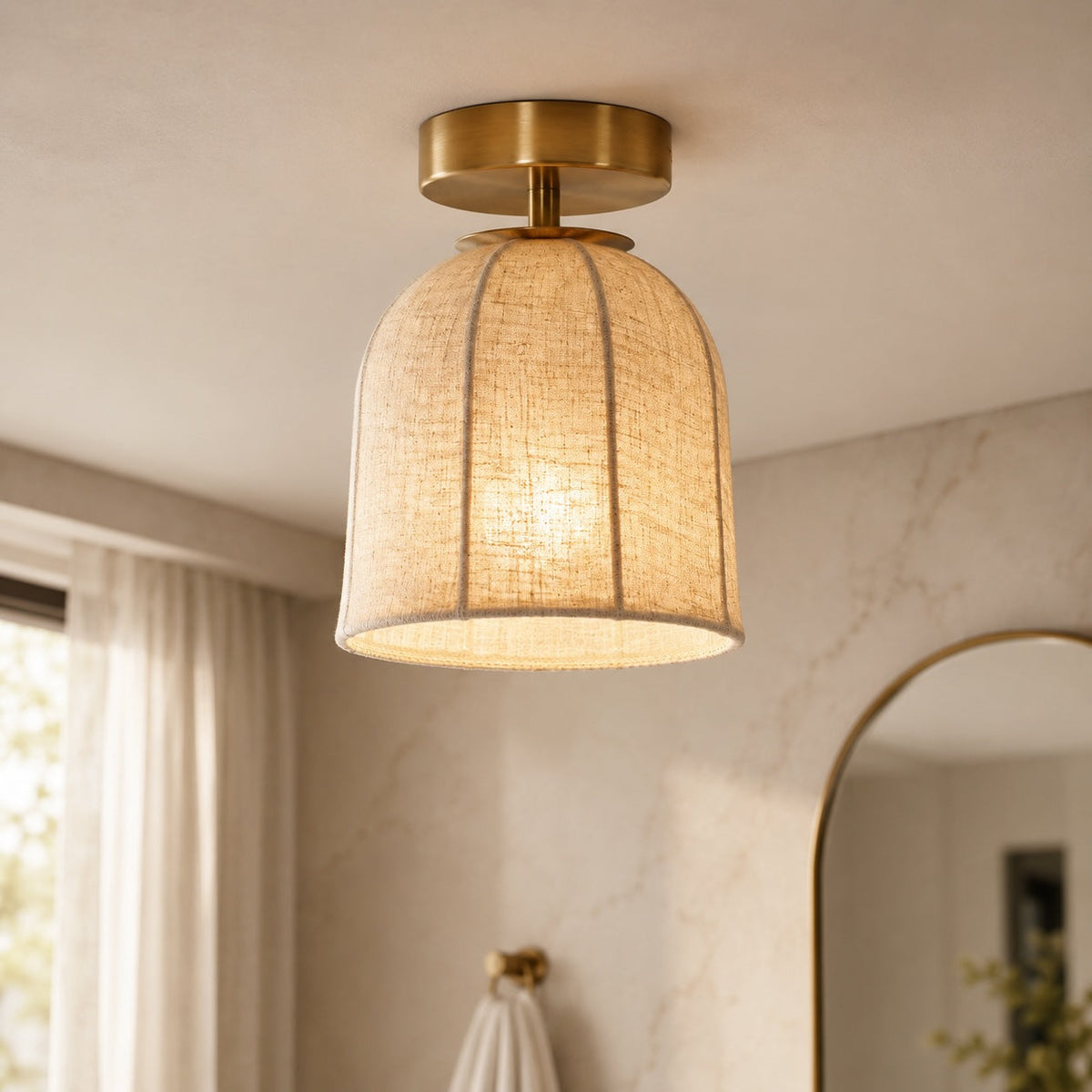 Rustic Linen LED Flush Mount Ceiling Light Warm Gold Accent 2 Sizes