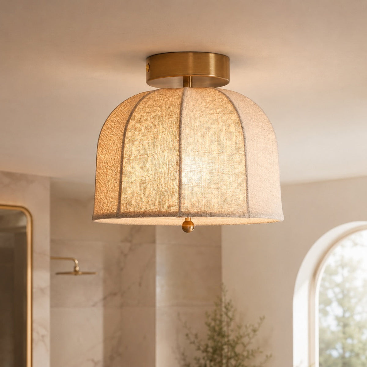 Rustic Linen LED Flush Mount Ceiling Light Warm Gold Accent 2 Sizes