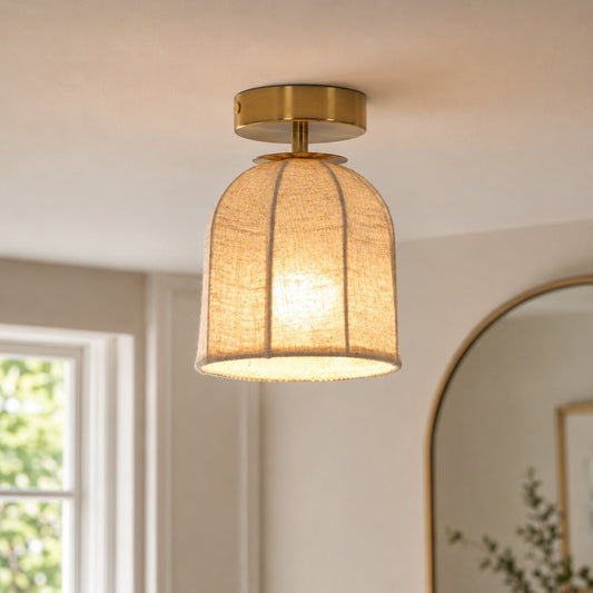 Rustic Linen LED Flush Mount Ceiling Light Warm Gold Accent 2 Sizes