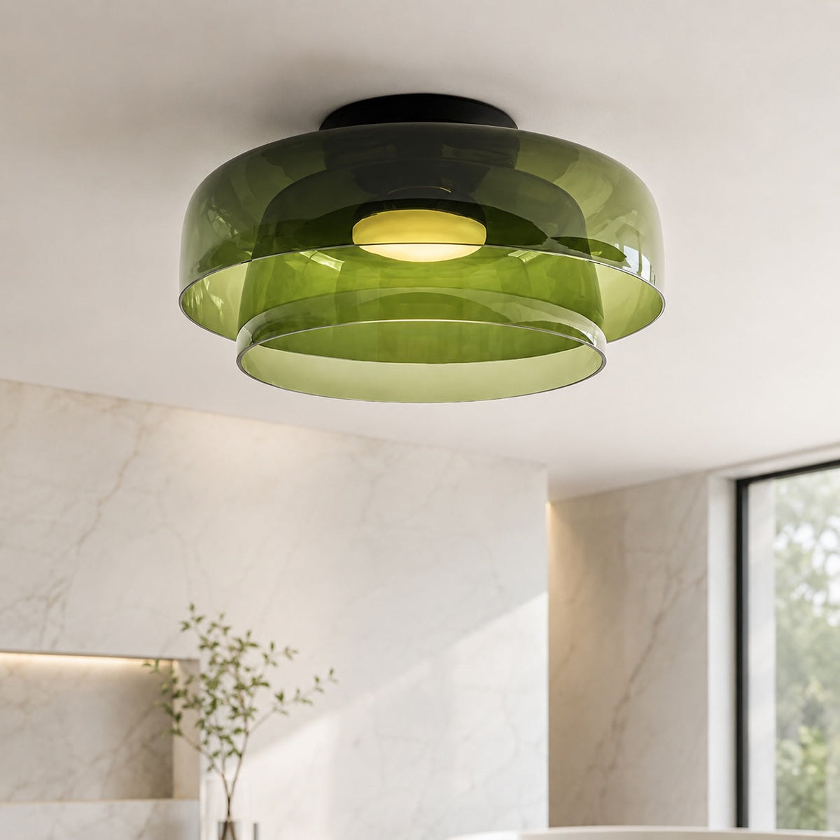 Modern Flush Mount Ceiling Light Glass LED Fixture for Home Lighting 12 Inch Diameter