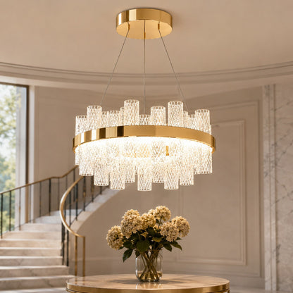 Crackled Glass Steel Chandelier 3-Colour LED