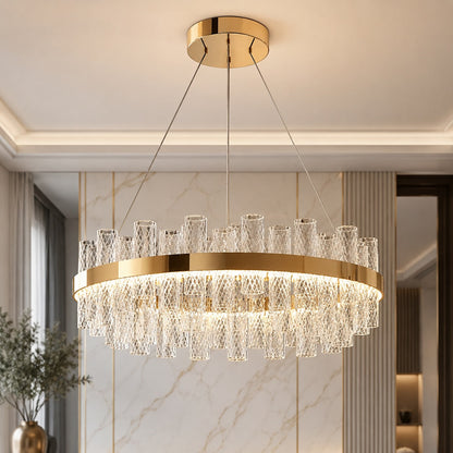 Crackled Glass Steel Chandelier 3-Colour LED