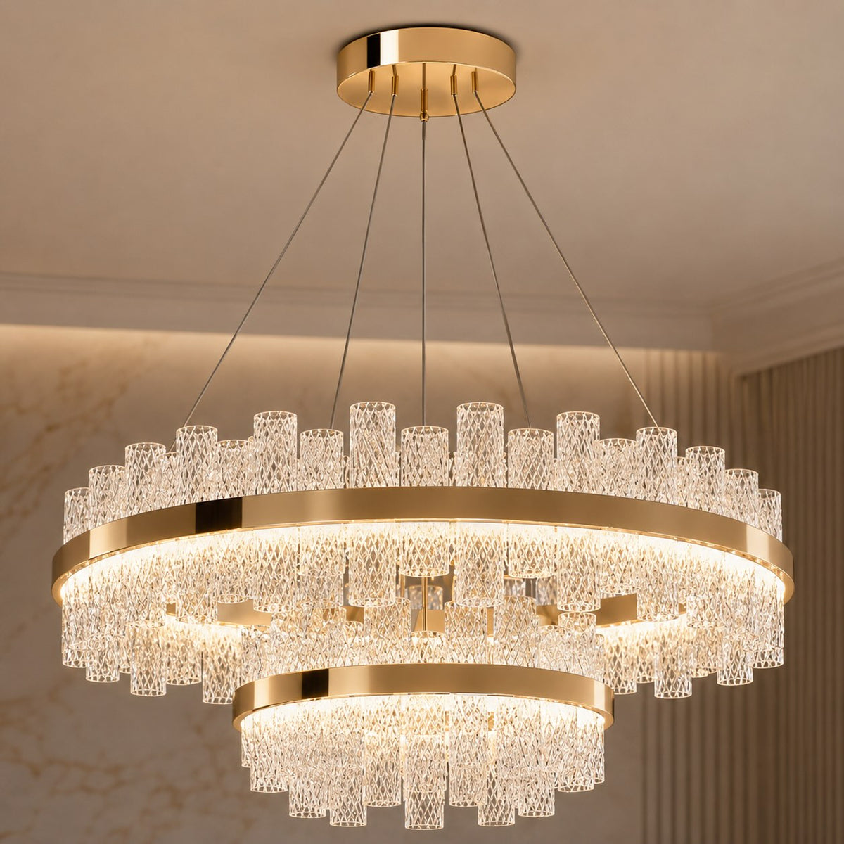 Crackled Glass Steel Chandelier 3-Colour LED