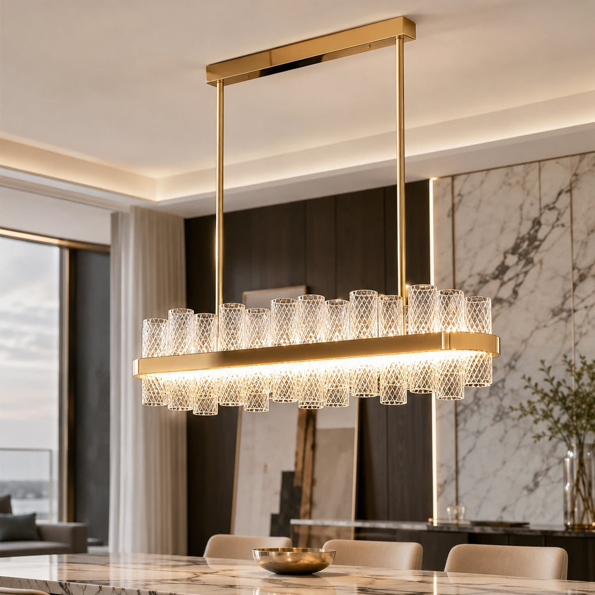 Crackled Glass Steel Chandelier 3-Colour LED