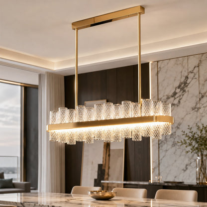 Crackled Glass Steel Chandelier 3-Colour LED