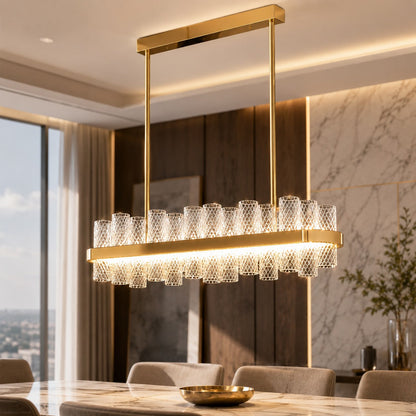 Crackled Glass Steel Chandelier 3-Colour LED