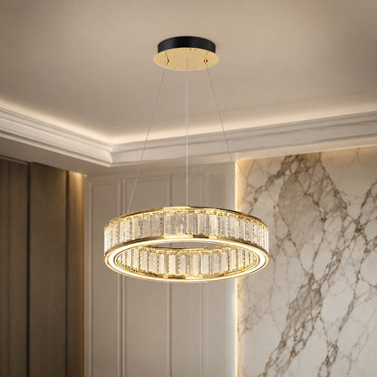 Gold Aluminium Crystal Chandelier 3-Colour LED