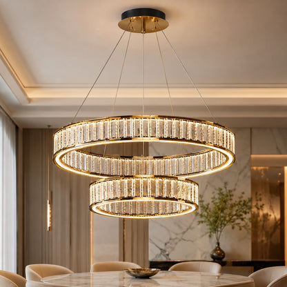 Gold Aluminium Crystal Chandelier 3-Colour LED