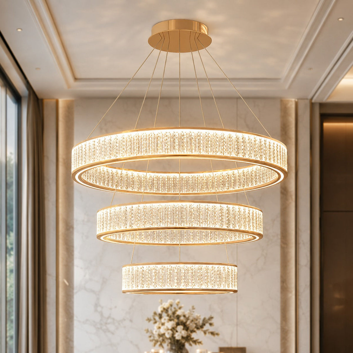 Gold Aluminium Crystal Chandelier 3-Colour LED