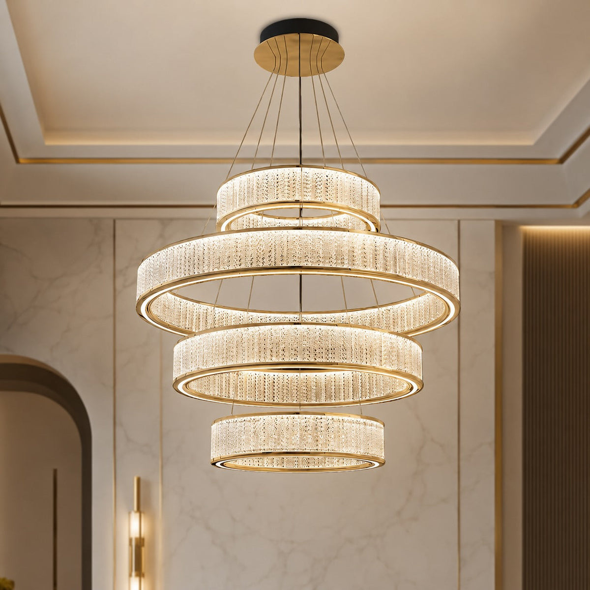 Gold Aluminium Crystal Chandelier 3-Colour LED