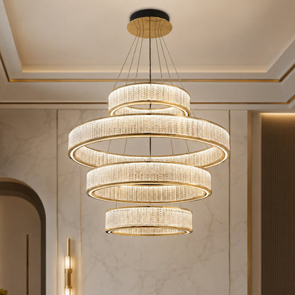 Gold Aluminium Crystal Chandelier 3-Colour LED