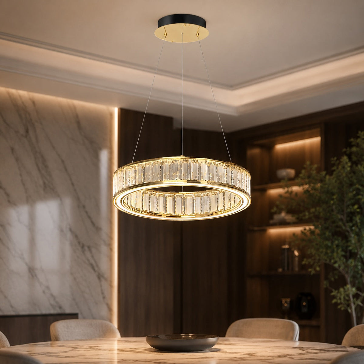 Gold Aluminium Crystal Chandelier 3-Colour LED