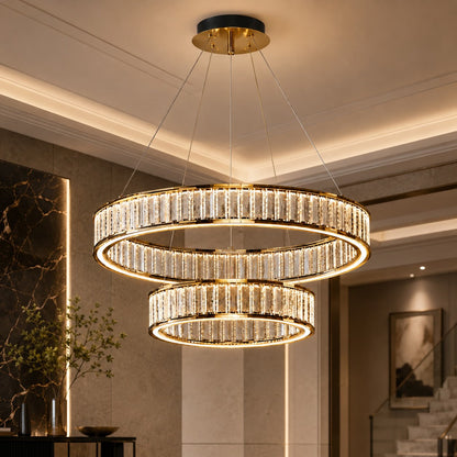 Gold Aluminium Crystal Chandelier 3-Colour LED