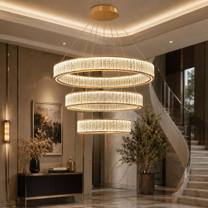 Gold Aluminium Crystal Chandelier 3-Colour LED