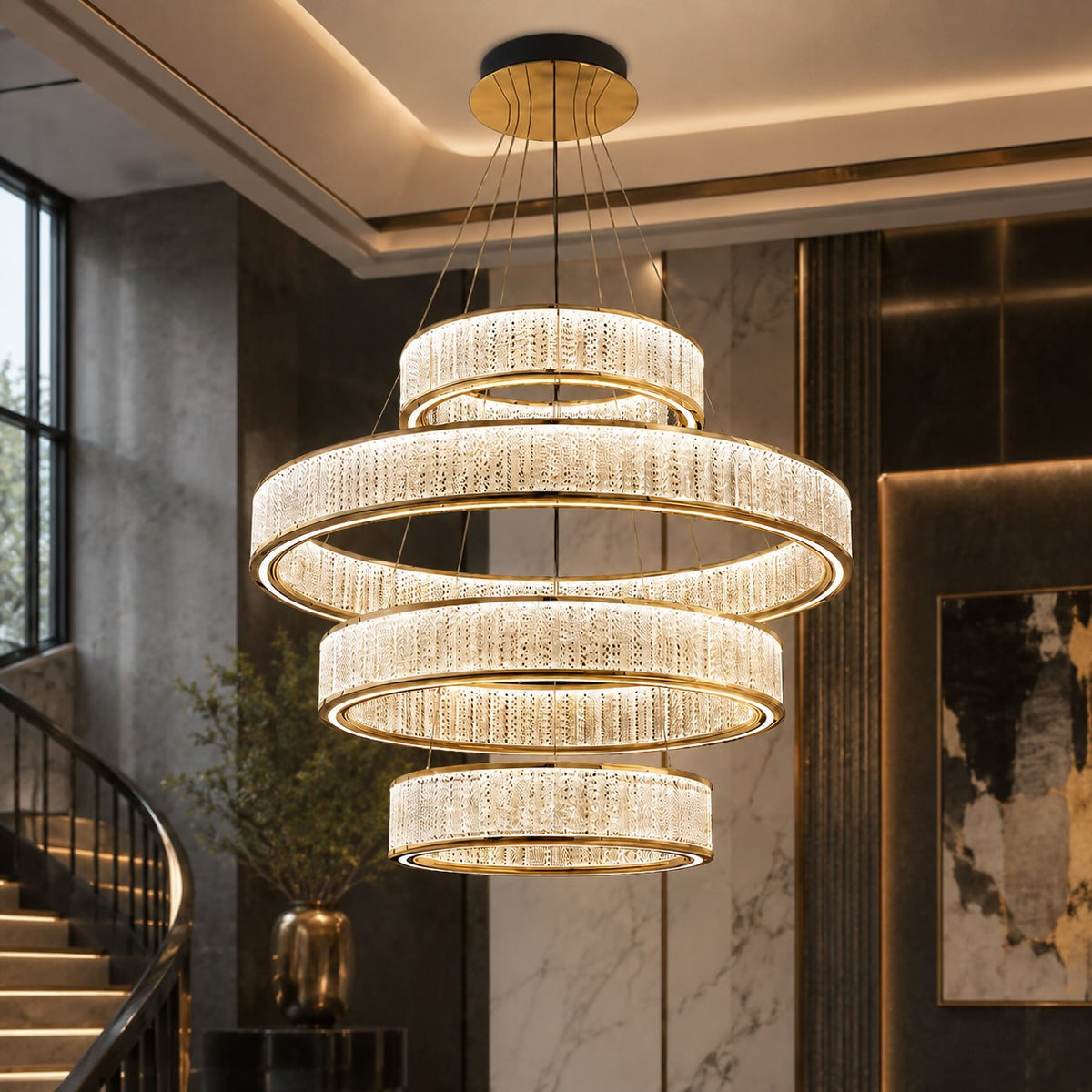 Gold Aluminium Crystal Chandelier 3-Colour LED