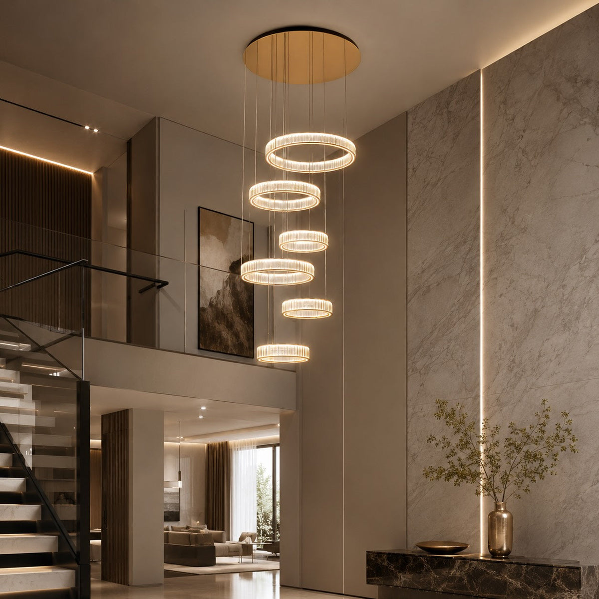 Gold Aluminium Crystal Chandelier 3-Colour LED