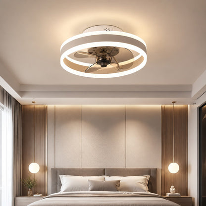 Curved Blade Flush Mount Ceiling Fan with Dimmable LED Light Gold Black White