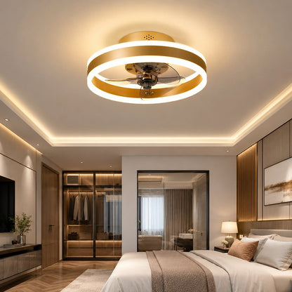 Curved Blade Flush Mount Ceiling Fan with Dimmable LED Light Gold Black White