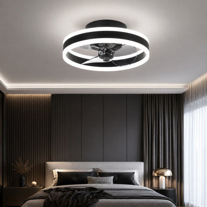 Curved Blade Flush Mount Ceiling Fan with Dimmable LED Light Gold Black White