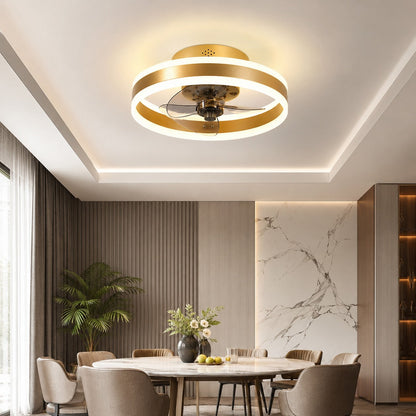 Curved Blade Flush Mount Ceiling Fan with Dimmable LED Light Gold Black White