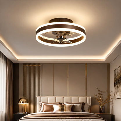 Curved Blade Flush Mount Ceiling Fan with Dimmable LED Light Gold Black White