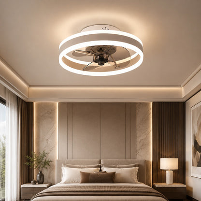 Curved Blade Flush Mount Ceiling Fan with Dimmable LED Light Gold Black White