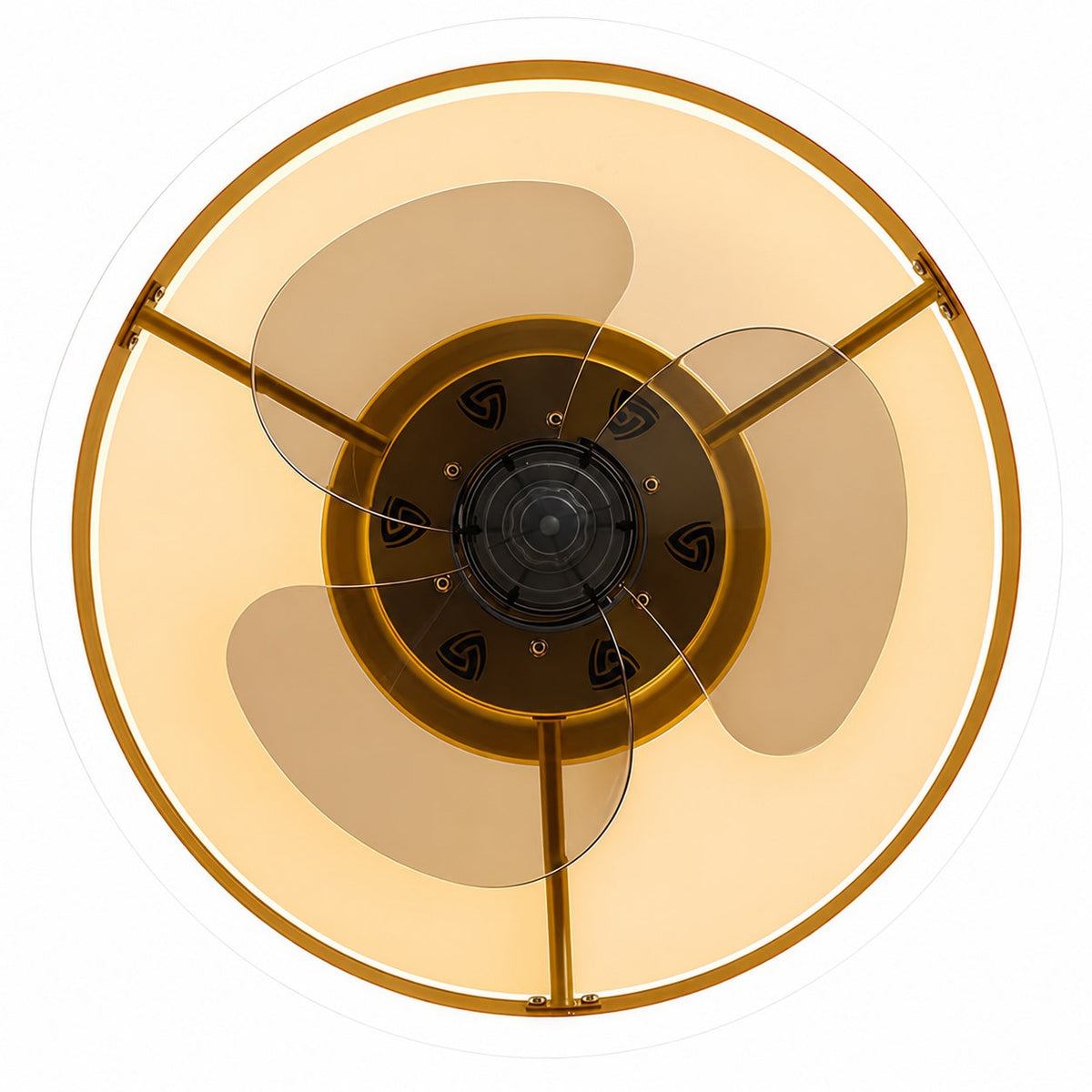 Curved Blade Flush Mount Ceiling Fan with Dimmable LED Light Gold Black White