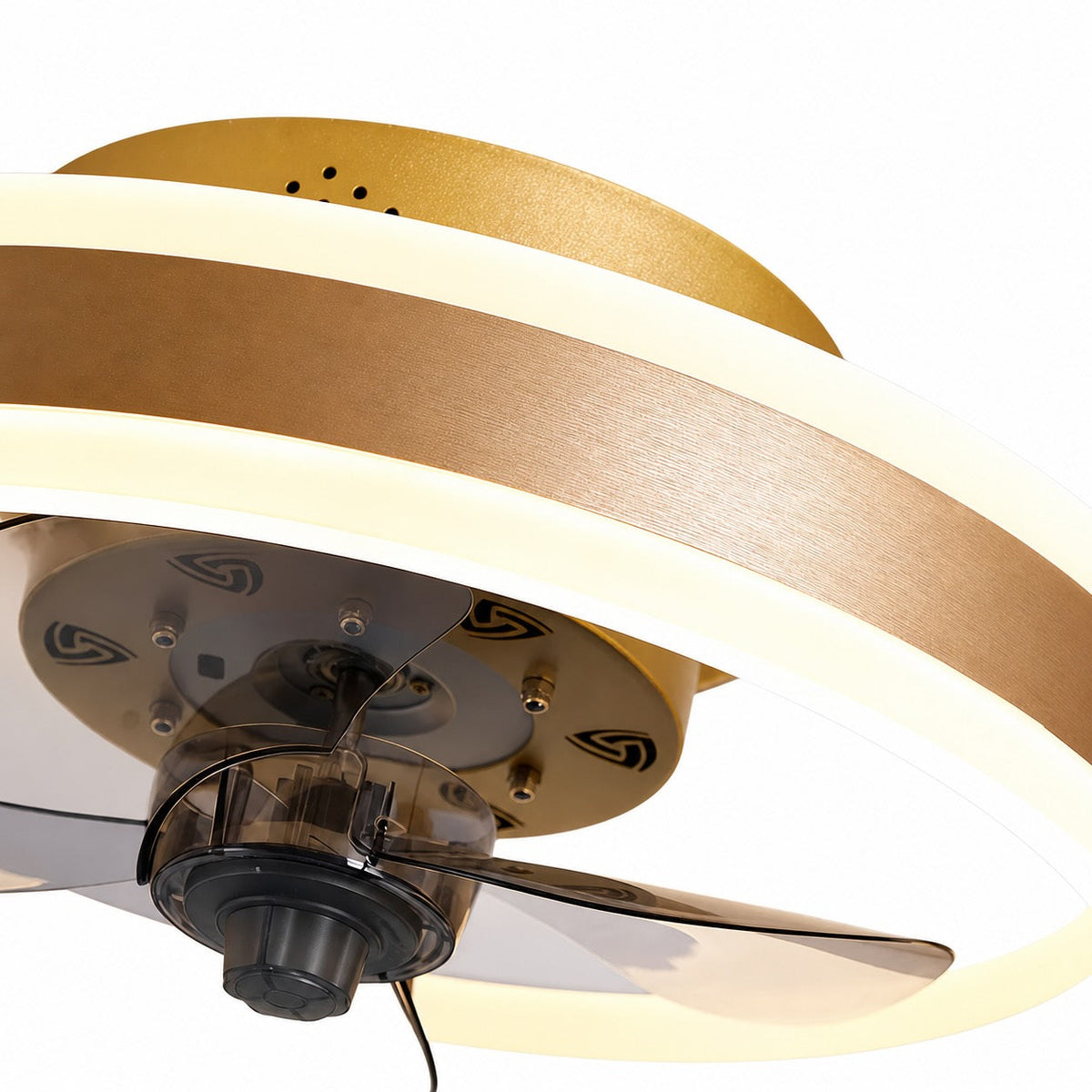 Curved Blade Flush Mount Ceiling Fan with Dimmable LED Light Gold Black White