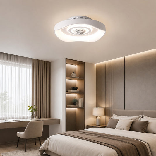 Bronze or White Iron Bladeless Ceiling Fan with Dimmable LED Light 51 cm Flush