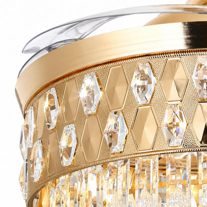 Gold Crystal Ceiling Fan Light with Clear Blades 48W Dimmable LED 60 cm Tall