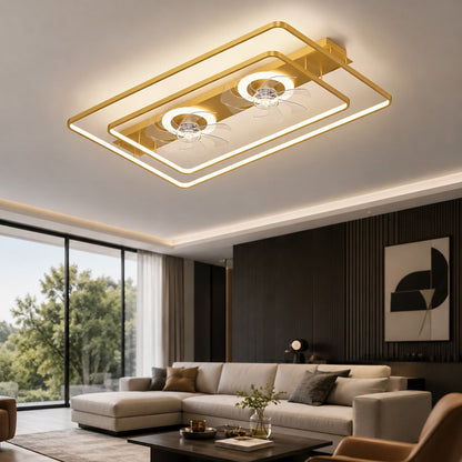 Rectangular Twin Fan Flush Mount Ceiling Fan with Tri-Colour LED Light