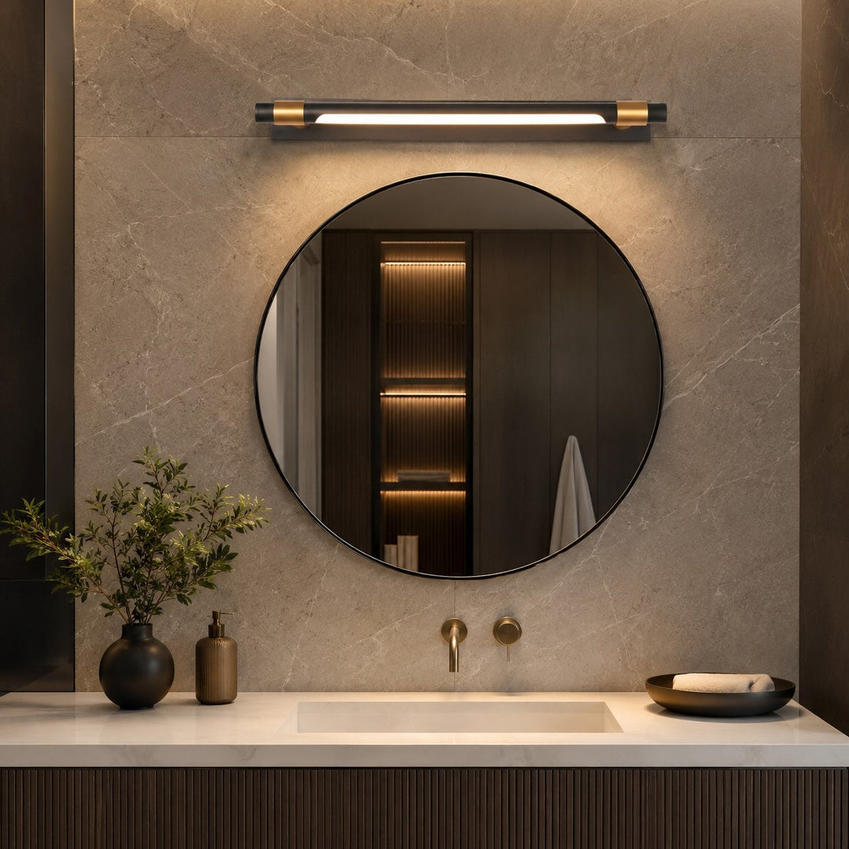 Black & Gold LED Vanity Light 120° Rotating 48cm & 63cm Three-Colour