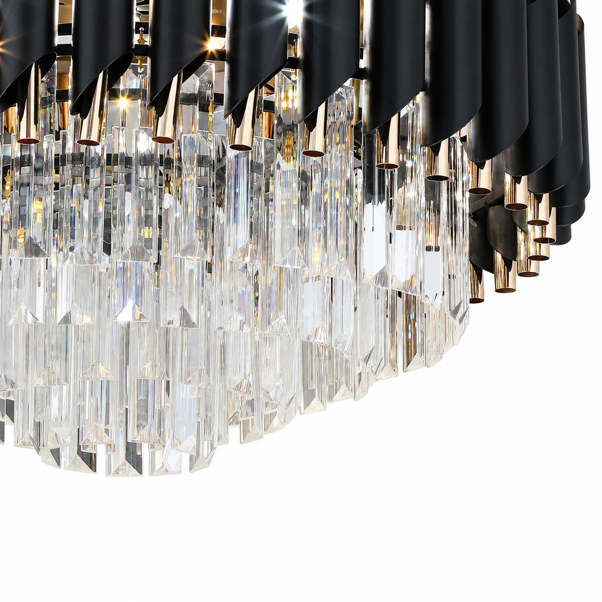 Black & Gold Crystal Ceiling Fan with Dimmable LED Light and Clear Blades