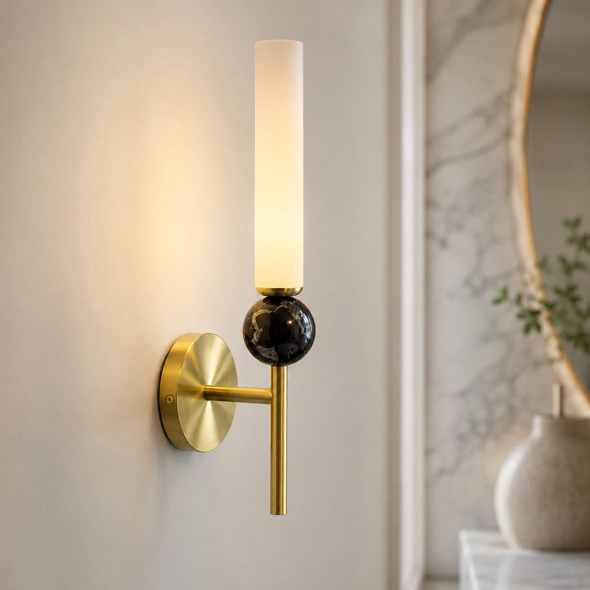 Marble Sphere Brass LED Wall Lamp