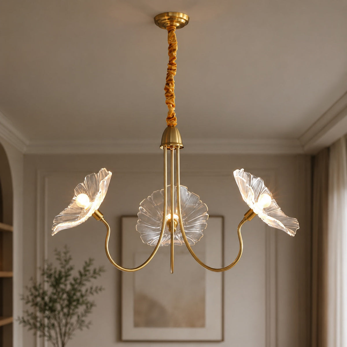 Gold Frosted Leaf Glass Chandelier 3-6 Head LED