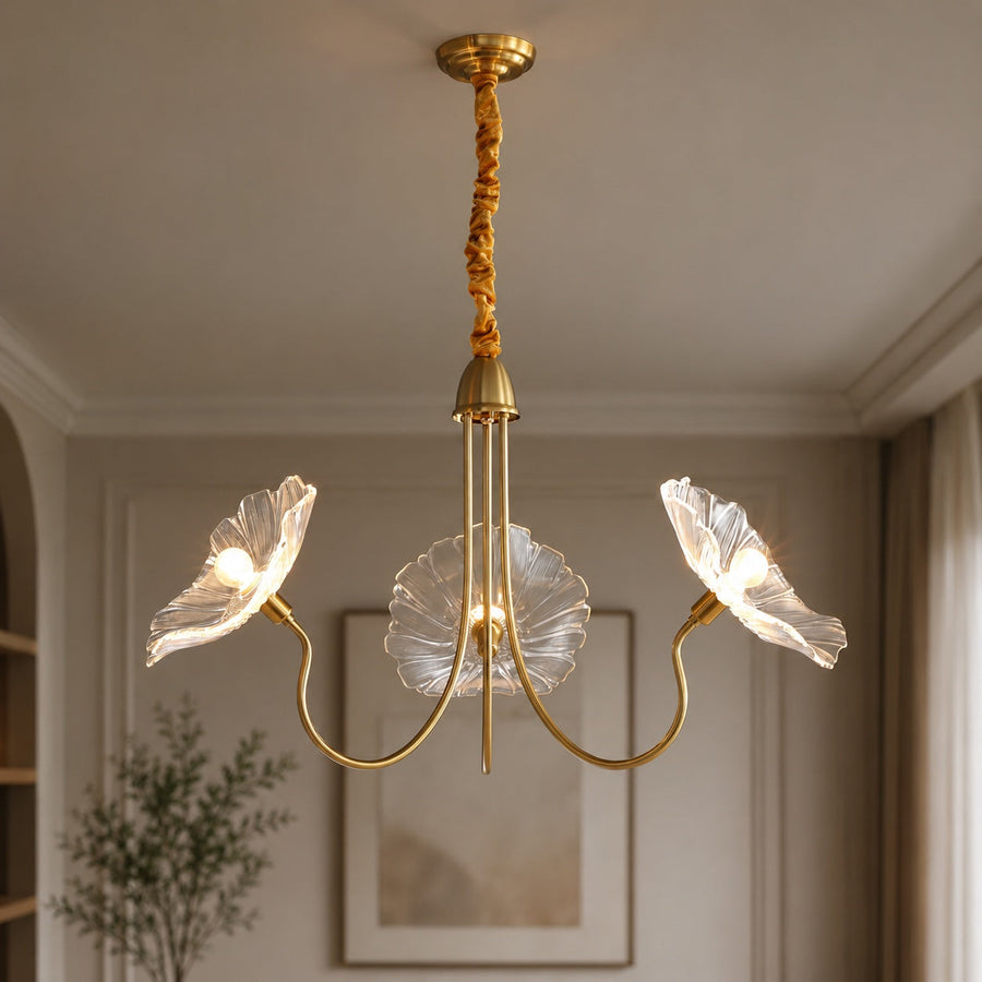 Gold Frosted Leaf Glass Chandelier 3-6 Head LED