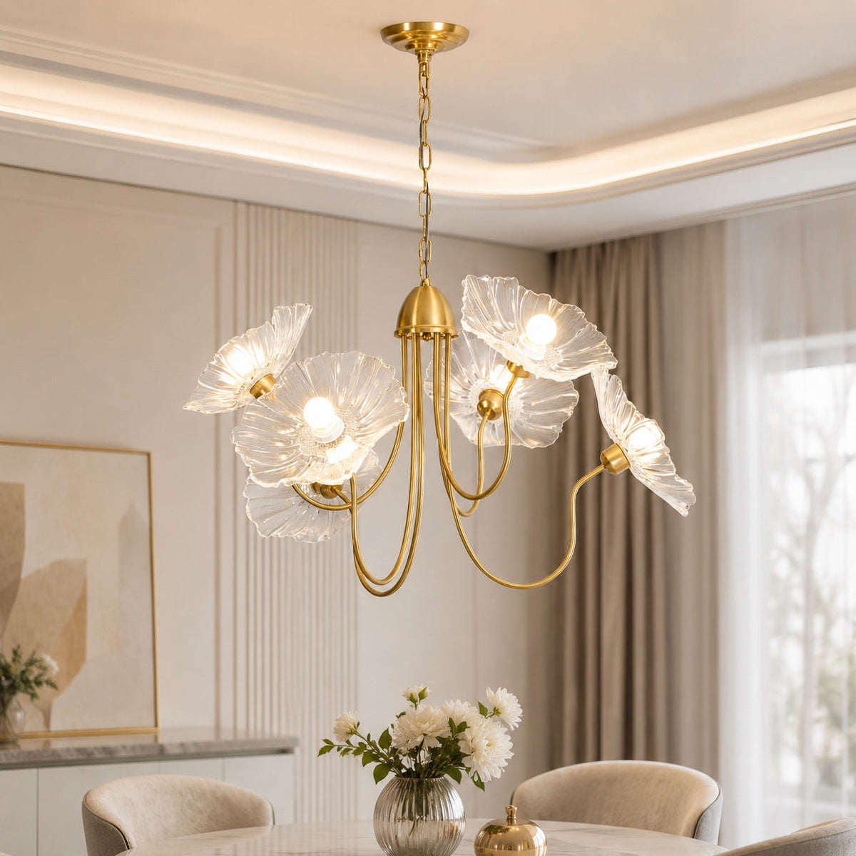 Gold Frosted Leaf Glass Chandelier 3-6 Head LED