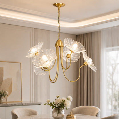 Gold Frosted Leaf Glass Chandelier 3-6 Head LED