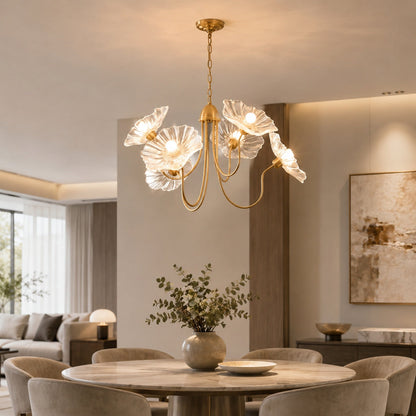 Gold Frosted Leaf Glass Chandelier 3-6 Head LED